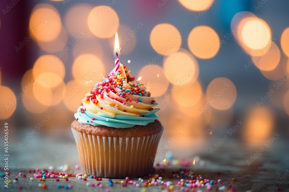 Single candle birthday cupcake, Generative Ai