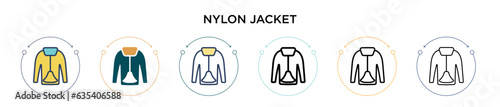 Nylon jacket icon in filled, thin line, outline and stroke style. Vector illustration of two colored and black nylon jacket vector icons designs can be used for mobile, ui, web