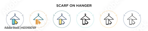 Scarf on hanger icon in filled, thin line, outline and stroke style. Vector illustration of two colored and black scarf on hanger vector icons designs can be used for mobile, ui, web