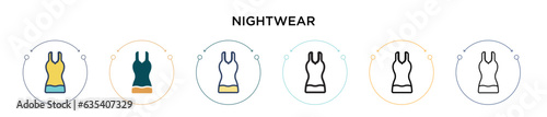 Nightwear icon in filled, thin line, outline and stroke style. Vector illustration of two colored and black nightwear vector icons designs can be used for mobile, ui, web