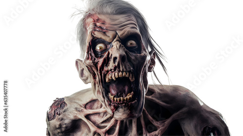 Terrifying zombie facing the camera on transparent background