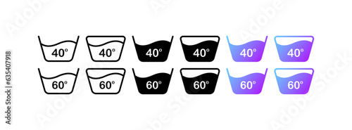 Washing machine icons. Lines, black, washing degrees, wash settings. Vector icons