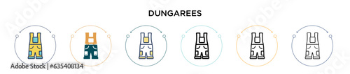 Dungarees icon in filled, thin line, outline and stroke style. Vector illustration of two colored and black dungarees vector icons designs can be used for mobile, ui, web