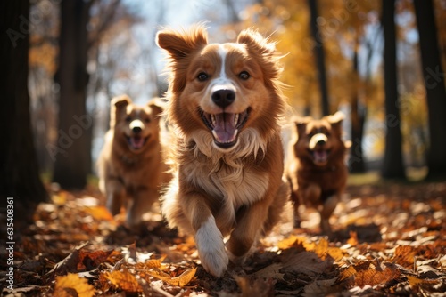 Autumn Canine Friends Dogs playing fetch - stock photo concepts © 4kclips
