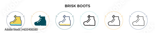Brisk boots icon in filled, thin line, outline and stroke style. Vector illustration of two colored and black brisk boots vector icons designs can be used for mobile, ui, web