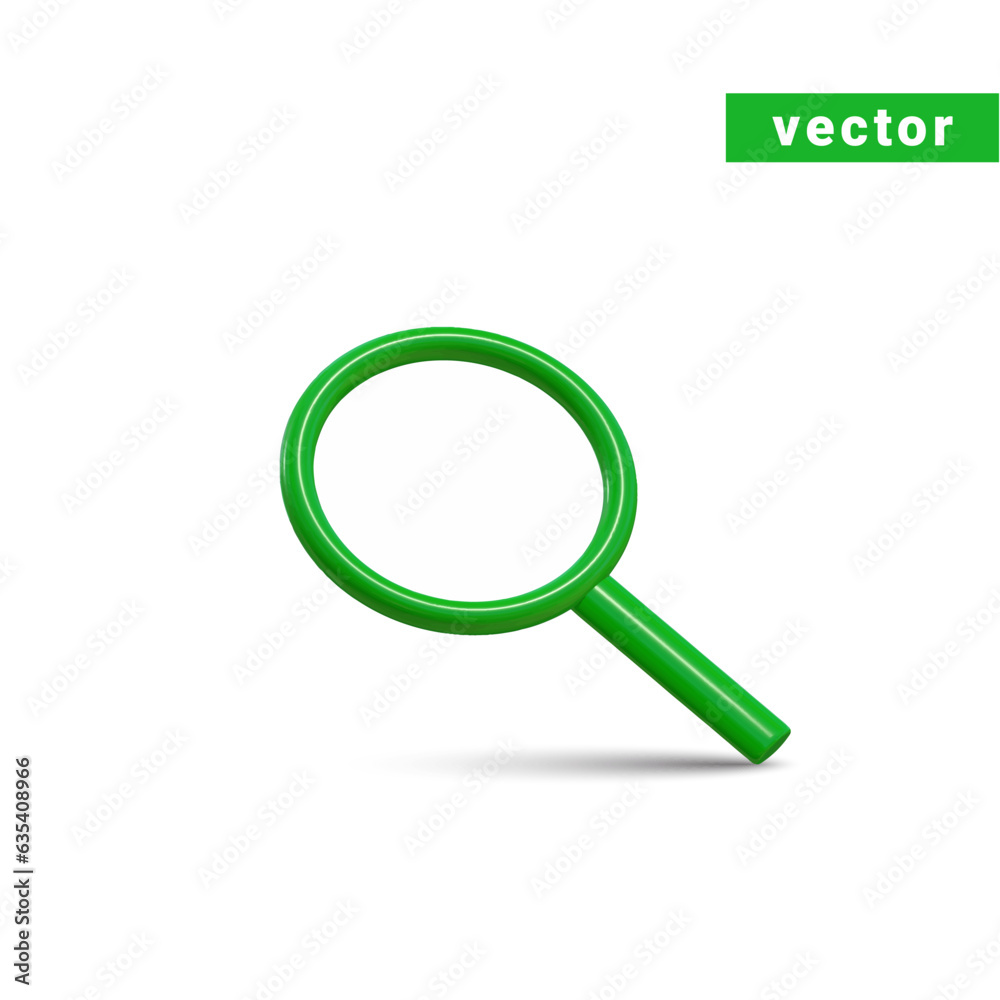 3d green magnifying glass icon 