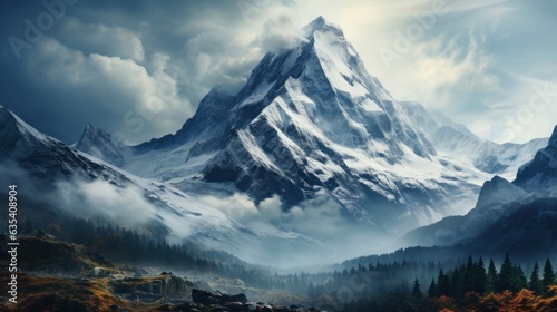 A mountain peak covered in snow. AI generated