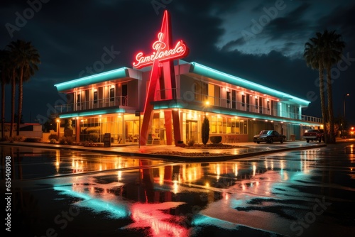 Capturing the neon glow of a classic motel sign - stock photo concepts