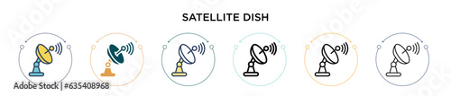 Satellite dish icon in filled, thin line, outline and stroke style. Vector illustration of two colored and black satellite dish vector icons designs can be used for mobile, ui, web