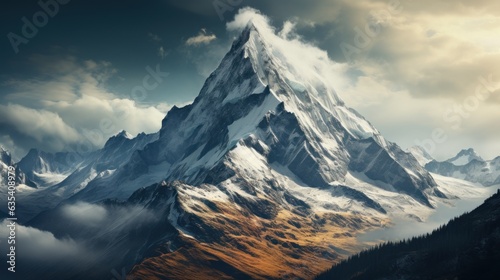 A mountain peak covered in snow. AI generated