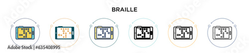 Braille icon in filled, thin line, outline and stroke style. Vector illustration of two colored and black braille vector icons designs can be used for mobile, ui, web
