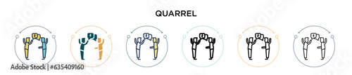 Quarrel icon in filled, thin line, outline and stroke style. Vector illustration of two colored and black quarrel vector icons designs can be used for mobile, ui, web
