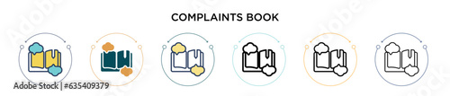 Complaints book icon in filled, thin line, outline and stroke style. Vector illustration of two colored and black complaints book vector icons designs can be used for mobile, ui, web