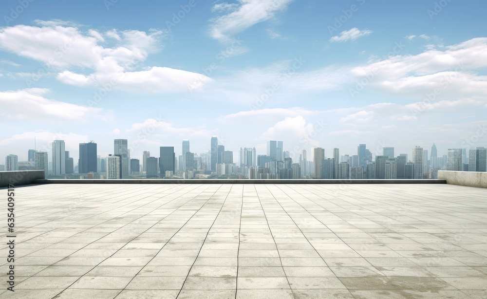 Panoramic skyline and modern commercial office buildings with empty square floors at night. Created with Generative AI technology. Panoramic skyline and modern commercial office buildings with empty square floors at night. Created with Generative AI technology.
