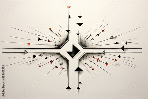 Centralizing ideas, swirling arrows on a whiteboard gravitate towards a core point, epitomizing the concept of convergence