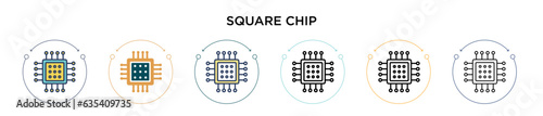 Square chip icon in filled, thin line, outline and stroke style. Vector illustration of two colored and black square chip vector icons designs can be used for mobile, ui, web