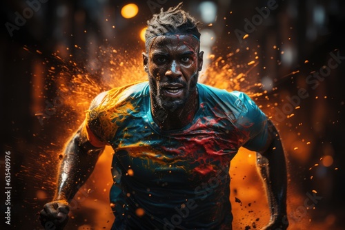 Energetic Runner Runner in motion with vibrant background - stock photo concepts