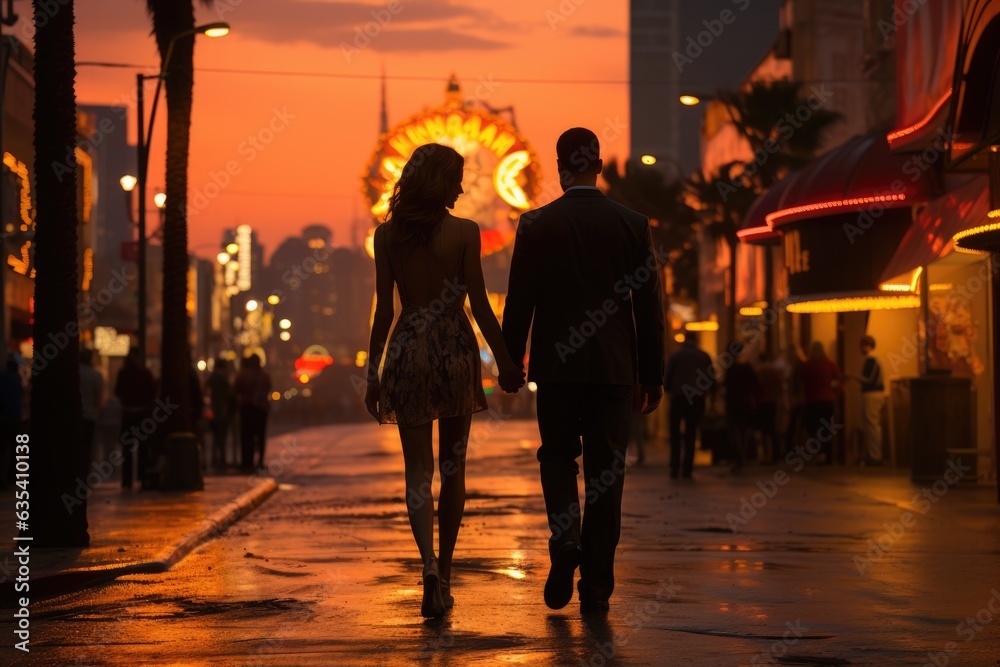 Enjoying a leisurely walk along the Strip at dusk - stock photo concepts