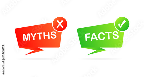 Facts and myths icons. Flat, color, facts are right, myths are false. Vector illustration photo