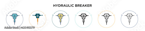 Hydraulic breaker icon in filled, thin line, outline and stroke style. Vector illustration of two colored and black hydraulic breaker vector icons designs can be used for mobile, ui, web