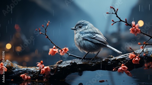 A solitary bird perched on a branch. AI generated © PandaStockArt
