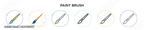 Paint brush icon in filled, thin line, outline and stroke style. Vector illustration of two colored and black paint brush vector icons designs can be used for mobile, ui, web