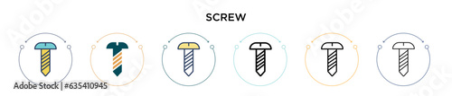 Screw icon in filled, thin line, outline and stroke style. Vector illustration of two colored and black screw vector icons designs can be used for mobile, ui, web