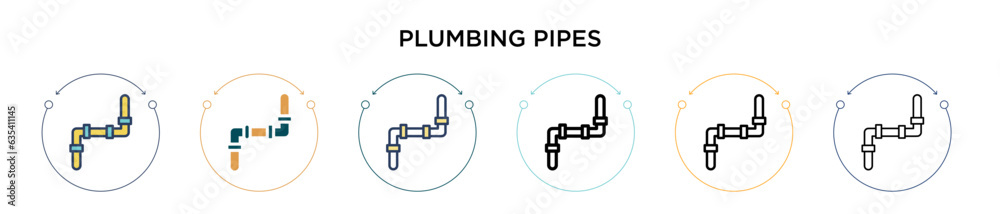 Plumbing pipes icon in filled, thin line, outline and stroke style. Vector illustration of two colored and black plumbing pipes vector icons designs can be used for mobile, ui, web