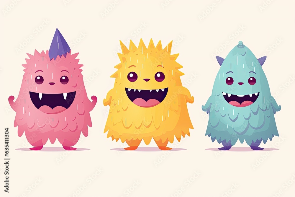 cute cartoon monsters with a smile