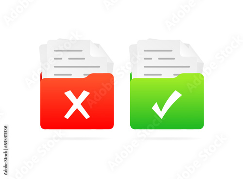 True and false documents icon. Flat, color, accepted document, rejected document. Vector icons