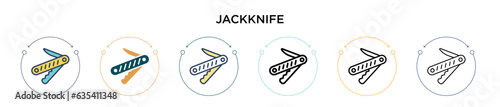 Jackknife icon in filled, thin line, outline and stroke style. Vector illustration of two colored and black jackknife vector icons designs can be used for mobile, ui, web