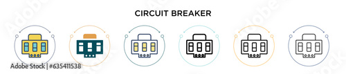 Circuit breaker icon in filled, thin line, outline and stroke style. Vector illustration of two colored and black circuit breaker vector icons designs can be used for mobile, ui, web