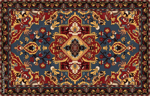 Colorful ornamental vector design for rug, tapis, yoga mat. Geometric ethnic clipart. Arabian ornamental carpet with decorative elements.Persian carpet,