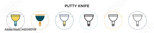 Putty knife icon in filled, thin line, outline and stroke style. Vector illustration of two colored and black putty knife vector icons designs can be used for mobile, ui, web