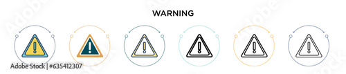 Warning sign icon in filled, thin line, outline and stroke style. Vector illustration of two colored and black warning sign vector icons designs can be used for mobile, ui, web