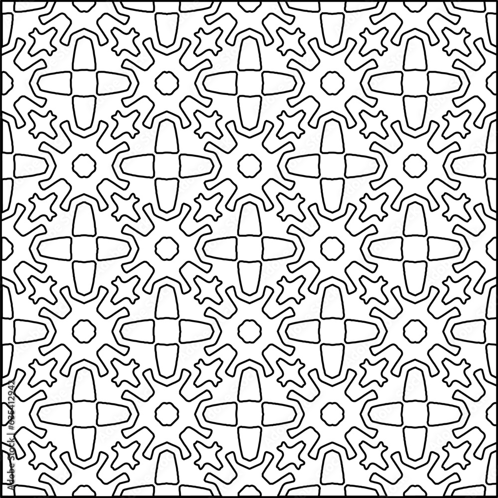 Fototapeta premium Vector pattern with symmetrical elements . Modern stylish abstract texture. Repeating geometric tiles from striped elements.Black and white pattern.