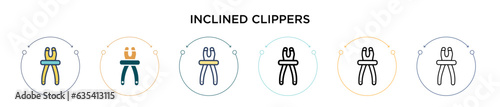 Inclined clippers icon in filled, thin line, outline and stroke style. Vector illustration of two colored and black inclined clippers vector icons designs can be used for mobile, ui, web
