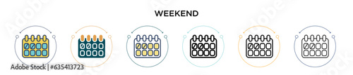 Weekend icon in filled, thin line, outline and stroke style. Vector illustration of two colored and black weekend vector icons designs can be used for mobile, ui, web