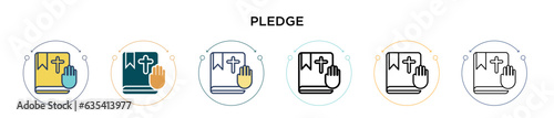 Pledge icon in filled, thin line, outline and stroke style. Vector illustration of two colored and black pledge vector icons designs can be used for mobile, ui, web