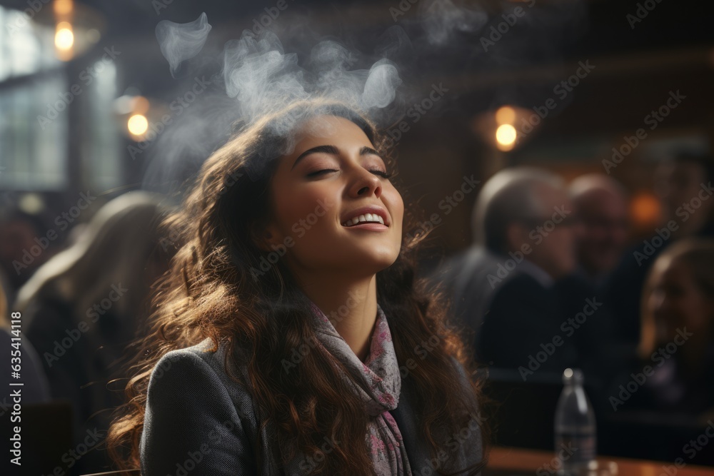 Relieved Release Person exhaling with relief - stock photo concepts