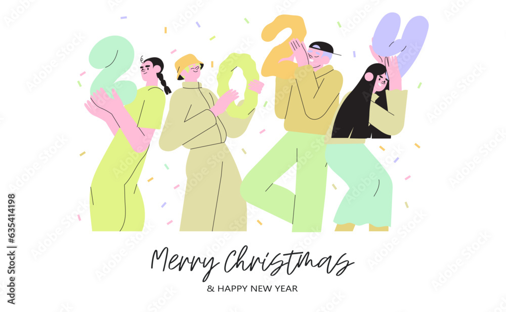 Banner, flyer, landing page with happy people or office workers, employees hold big numbers 2024. Group of friends or team wish Merry Christmas and happy New Year to their clients. Holiday greeting. Banner, flyer, landing page with happy people or office workers, employees hold big numbers 2024. Group of friends or team wish Merry Christmas and happy New Year to their clients. Holiday greeting.