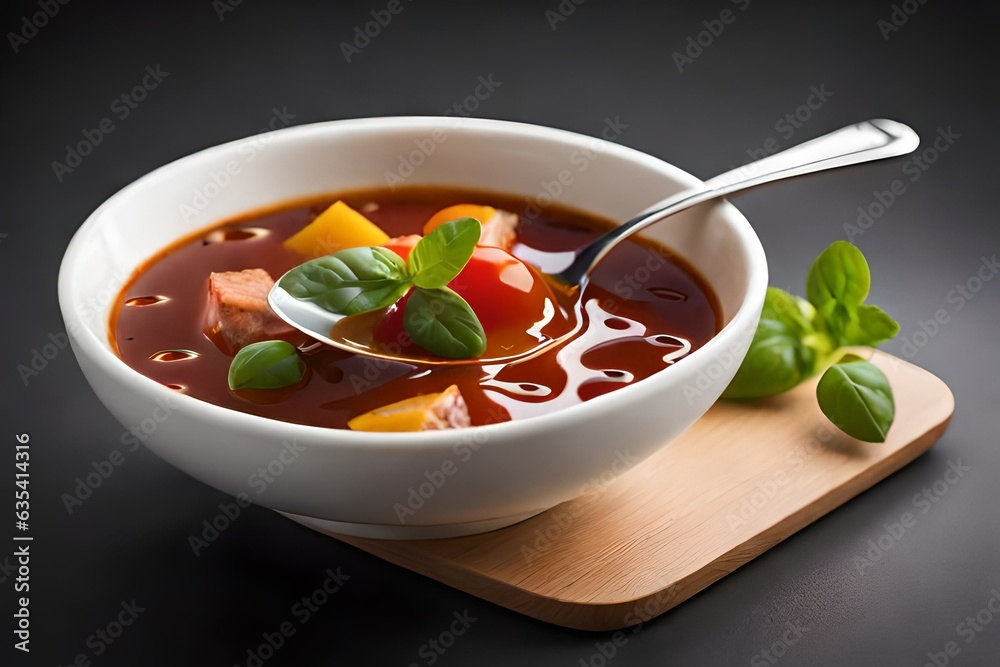 tomato soup with basil leaves generated by AI tomato soup with basil leaves generated by AI