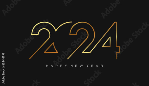 Happy new year 2024 banner. Golden Vector luxury text 2024 Happy new year