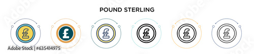 Pound sterling icon in filled, thin line, outline and stroke style. Vector illustration of two colored and black pound sterling vector icons designs can be used for mobile, ui, web