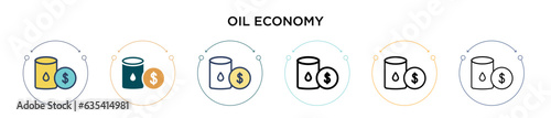 Oil economy icon in filled, thin line, outline and stroke style. Vector illustration of two colored and black oil economy vector icons designs can be used for mobile, ui, web