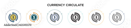 Currency circulate icon in filled, thin line, outline and stroke style. Vector illustration of two colored and black currency circulate vector icons designs can be used for mobile, ui, web