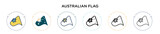 Australian flag icon in filled, thin line, outline and stroke style. Vector illustration of two colored and black australian flag vector icons designs can be used for mobile, ui, web