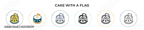 Cake with a flag icon in filled, thin line, outline and stroke style. Vector illustration of two colored and black cake with a flag vector icons designs can be used for mobile, ui, web