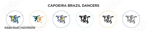 Capoeira brazil dancers icon in filled, thin line, outline and stroke style. Vector illustration of two colored and black capoeira brazil dancers vector icons designs can be used for mobile, ui, web
