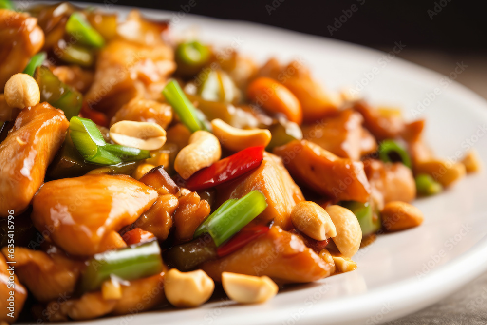Kung Pao Chicken with Green Onions and Bell Peppers: A Delicious Gourmet Meal of Traditional Chinese Cuisine Kung Pao Chicken with Green Onions and Bell Peppers: A Delicious Gourmet Meal of Traditional Chinese Cuisine